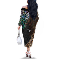 Samoa and New Zealand Together Family Matching Off The Shoulder Long Sleeve Dress and Hawaiian Shirt Siapo Motif and Maori Paua Shell Pattern LT03 - Polynesian Pride