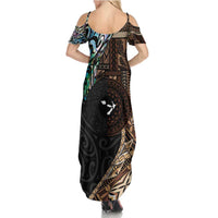Samoa and New Zealand Together Family Matching Summer Maxi Dress and Hawaiian Shirt Siapo Motif and Maori Paua Shell Pattern LT03 - Polynesian Pride
