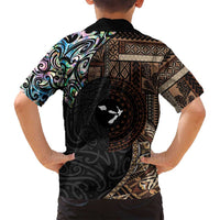 Samoa and New Zealand Together Family Matching Tank Maxi Dress and Hawaiian Shirt Siapo Motif and Maori Paua Shell Pattern LT03 - Polynesian Pride