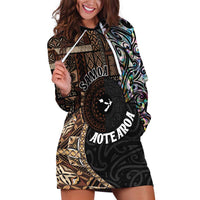 Samoa and New Zealand Together Hoodie Dress Siapo Motif and Maori Paua Shell Pattern LT03 Black - Polynesian Pride