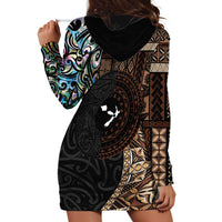 Samoa and New Zealand Together Hoodie Dress Siapo Motif and Maori Paua Shell Pattern LT03 - Polynesian Pride