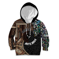 Samoa and New Zealand Together Kid Hoodie Siapo Motif and Maori Paua Shell Pattern