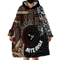 Samoa and New Zealand Together Wearable Blanket Hoodie Siapo Motif and Maori Paua Shell Pattern LT03 - Polynesian Pride