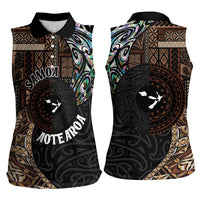 Samoa and New Zealand Together Women Sleeveless Polo Shirt Siapo Motif and Maori Paua Shell Pattern LT03 - Polynesian Pride