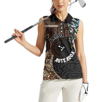 Samoa and New Zealand Together Women Sleeveless Polo Shirt Siapo Motif and Maori Paua Shell Pattern LT03 - Polynesian Pride