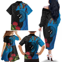Fiji and New Zealand Together Family Matching Off The Shoulder Long Sleeve Dress and Hawaiian Shirt Tapa Maori Tattoo mix Tagimoucia and Pohutukawa LT03 - Polynesian Pride