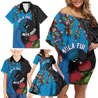 Fiji and New Zealand Together Family Matching Off Shoulder Short Dress and Hawaiian Shirt Tapa Maori Tattoo mix Tagimoucia and Pohutukawa LT03 - Polynesian Pride