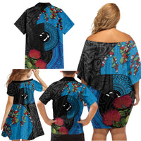 Fiji and New Zealand Together Family Matching Off Shoulder Short Dress and Hawaiian Shirt Tapa Maori Tattoo mix Tagimoucia and Pohutukawa LT03 - Polynesian Pride