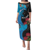 Fiji and New Zealand Together Family Matching Puletasi and Hawaiian Shirt Tapa Maori Tattoo mix Tagimoucia and Pohutukawa LT03 Mom's Dress Black - Polynesian Pride