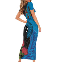 Fiji and New Zealand Together Family Matching Short Sleeve Bodycon Dress and Hawaiian Shirt Tapa Maori Tattoo mix Tagimoucia and Pohutukawa LT03 - Polynesian Pride
