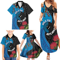 Fiji and New Zealand Together Family Matching Summer Maxi Dress and Hawaiian Shirt Tapa Maori Tattoo mix Tagimoucia and Pohutukawa LT03 - Polynesian Pride