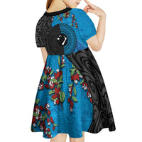 Fiji and New Zealand Together Kid Short Sleeve Dress Tapa Maori Tattoo mix Tagimoucia and Pohutukawa LT03 - Polynesian Pride