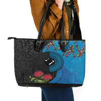 Fiji and New Zealand Together Leather Tote Bag Tapa Maori Tattoo mix Tagimoucia and Pohutukawa LT03 - Polynesian Pride