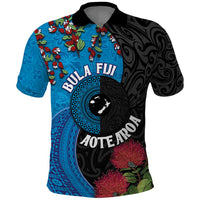Fiji and New Zealand Together Polo Shirt Tapa Maori Tattoo mix Tagimoucia and Pohutukawa LT03 Black - Polynesian Pride