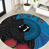 Fiji and New Zealand Together Round Carpet Tapa Maori Tattoo mix Tagimoucia and Pohutukawa LT03 Black - Polynesian Pride