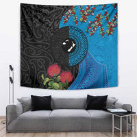 Fiji and New Zealand Together Tapestry Tapa Maori Tattoo mix Tagimoucia and Pohutukawa LT03 Black - Polynesian Pride