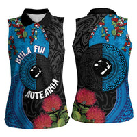 Fiji and New Zealand Together Women Sleeveless Polo Shirt Tapa Maori Tattoo mix Tagimoucia and Pohutukawa LT03 - Polynesian Pride