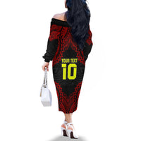 Custom Vitis Central Dabaris Rugby Off The Shoulder Long Sleeve Dress Papua New Guinea Polynesian Tattoo LT03 - Polynesian Pride