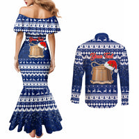 Personalised Tokelau Christmas Couples Matching Mermaid Dress and Long Sleeve Button Shirt Santa Claus Tokelau Flag and Coat of Arms with Polynesian Pattern LT03 - Polynesian Pride