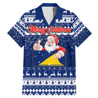 Personalised Tokelau Christmas Family Matching Mermaid Dress and Hawaiian Shirt Santa Claus Tokelau Flag and Coat of Arms with Polynesian Pattern LT03 Dad's Shirt - Short Sleeve Blue - Polynesian Pride