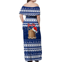 Personalised Tokelau Christmas Off Shoulder Maxi Dress Santa Claus Tokelau Flag and Coat of Arms with Polynesian Pattern LT03 - Polynesian Pride