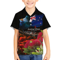 New Zealand ANZAC Day Family Matching Off Shoulder Short Dress and Hawaiian Shirt Pohutukawa Flower and Tui Bird LT03 Son's Shirt Black - Polynesian Pride