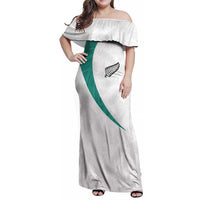 Custom New Zealand Football Family Matching Off Shoulder Maxi Dress and Hawaiian Shirt Go All Silver Ferns - Towards World Cup 2026 LT03 Mom's Dress White - Polynesian Pride