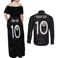Custom New Zealand Rugby Couples Matching Off Shoulder Maxi Dress and Long Sleeve Button Shirt All Silver Ferns Blacks LT03 - Polynesian Pride