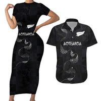 Custom New Zealand Rugby Couples Matching Short Sleeve Bodycon Dress and Hawaiian Shirt All Silver Ferns Blacks LT03 Black - Polynesian Pride
