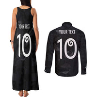 Custom New Zealand Rugby Couples Matching Tank Maxi Dress and Long Sleeve Button Shirt All Silver Ferns Blacks LT03 - Polynesian Pride