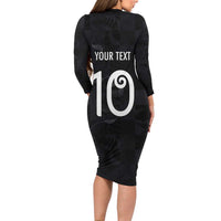 Custom New Zealand Rugby Family Matching Long Sleeve Bodycon Dress and Hawaiian Shirt All Silver Ferns Blacks LT03 - Polynesian Pride