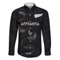 Custom New Zealand Rugby Family Matching Off The Shoulder Long Sleeve Dress and Hawaiian Shirt All Silver Ferns Blacks LT03 Dad's Shirt - Long Sleeve Black - Polynesian Pride