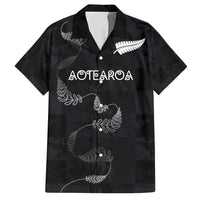 Custom New Zealand Rugby Family Matching Off Shoulder Short Dress and Hawaiian Shirt All Silver Ferns Blacks LT03 Dad's Shirt - Short Sleeve Black - Polynesian Pride