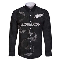 Custom New Zealand Rugby Family Matching Short Sleeve Bodycon Dress and Hawaiian Shirt All Silver Ferns Blacks LT03 Dad's Shirt - Long Sleeve Black - Polynesian Pride