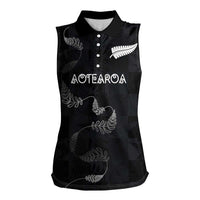 Custom New Zealand Rugby Women Sleeveless Polo Shirt All Silver Ferns Blacks LT03 Female Black - Polynesian Pride