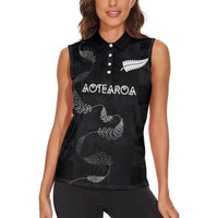 Custom New Zealand Rugby Women Sleeveless Polo Shirt All Silver Ferns Blacks LT03 - Polynesian Pride