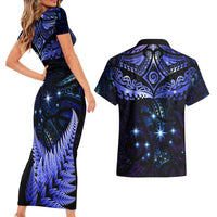 New Zealand Matariki Couples Matching Short Sleeve Bodycon Dress and Hawaiian Shirt Maori Pattern and Matariki Sky Night LT03 - Polynesian Pride
