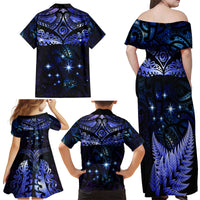 New Zealand Matariki Family Matching Off Shoulder Maxi Dress and Hawaiian Shirt Maori Pattern and Matariki Sky Night LT03 - Polynesian Pride