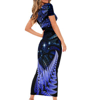 New Zealand Matariki Family Matching Short Sleeve Bodycon Dress and Hawaiian Shirt Maori Pattern and Matariki Sky Night LT03 - Polynesian Pride