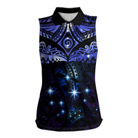 New Zealand Matariki Women Sleeveless Polo Shirt Maori Pattern and Matariki Sky Night LT03 Female Blue - Polynesian Pride