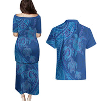 Hawaiian Turtles and Polynesian Art Tattoo Couples Matching Puletasi and Hawaiian Shirt Ocean Abyss LT03 - Polynesian Pride