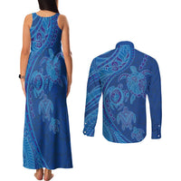 Hawaiian Turtles and Polynesian Art Tattoo Couples Matching Tank Maxi Dress and Long Sleeve Button Shirt Ocean Abyss LT03 - Polynesian Pride