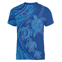 Hawaiian Turtles and Polynesian Art Tattoo Women V-Neck T-Shirt Ocean Abyss LT03 - Polynesian Pride