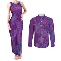 Hawaiian Turtles and Polynesian Art Tattoo Couples Matching Tank Maxi Dress and Long Sleeve Button Shirt Dusky Violet LT03 Purple - Polynesian Pride