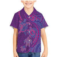 Hawaiian Turtles and Polynesian Art Tattoo Family Matching Mermaid Dress and Hawaiian Shirt Dusky Violet LT03 Son's Shirt Purple - Polynesian Pride
