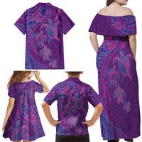 Hawaiian Turtles and Polynesian Art Tattoo Family Matching Off Shoulder Maxi Dress and Hawaiian Shirt Dusky Violet LT03 - Polynesian Pride