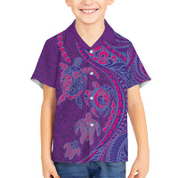 Hawaiian Turtles and Polynesian Art Tattoo Family Matching Off Shoulder Maxi Dress and Hawaiian Shirt Dusky Violet LT03 Son's Shirt Purple - Polynesian Pride