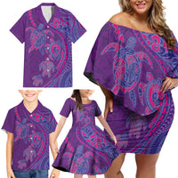 Hawaiian Turtles and Polynesian Art Tattoo Family Matching Off Shoulder Short Dress and Hawaiian Shirt Dusky Violet LT03 - Polynesian Pride