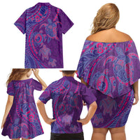 Hawaiian Turtles and Polynesian Art Tattoo Family Matching Off Shoulder Short Dress and Hawaiian Shirt Dusky Violet LT03 - Polynesian Pride