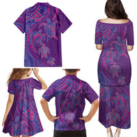 Hawaiian Turtles and Polynesian Art Tattoo Family Matching Puletasi and Hawaiian Shirt Dusky Violet LT03 - Polynesian Pride